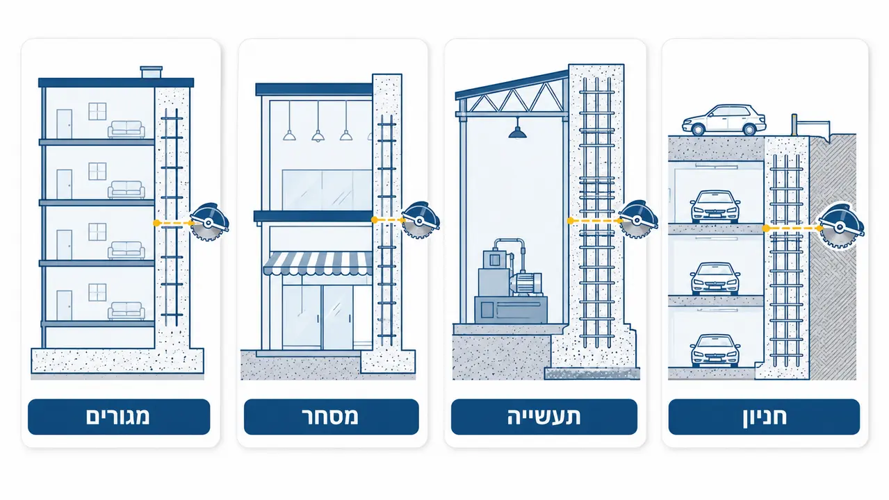 ניסור בטון בסוגי מבנים: איך מתאימים את שיטת החיתוך לכל סוג מבנה