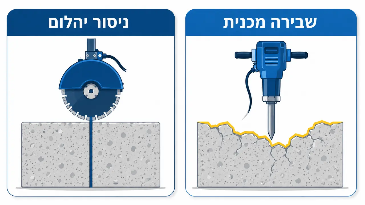 ההבדל בין ניסור ביהלום לשבירה מכנית