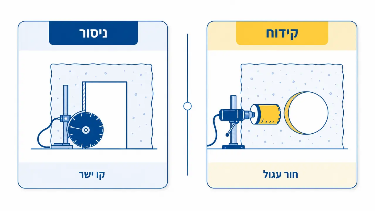 מה ההבדל בין ניסור בטון לקידוח בטון?
